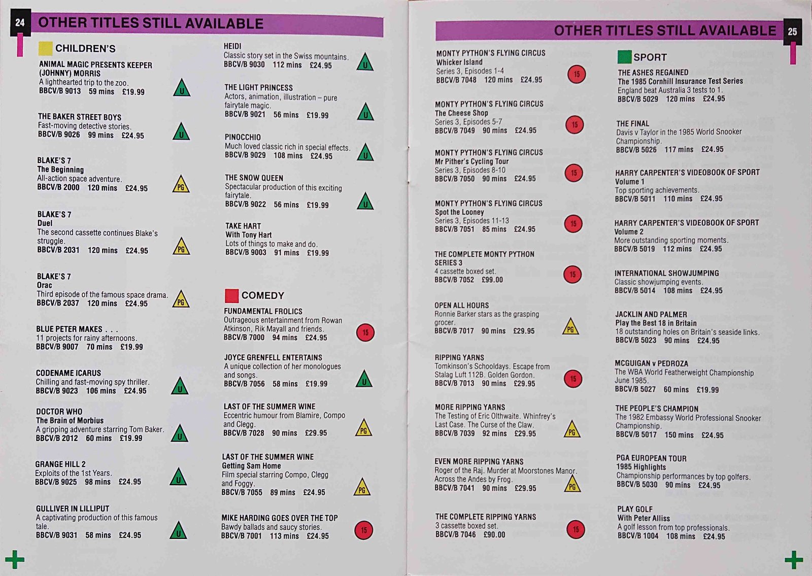 Other pages of catalogue BBC Video catalogue 1988
